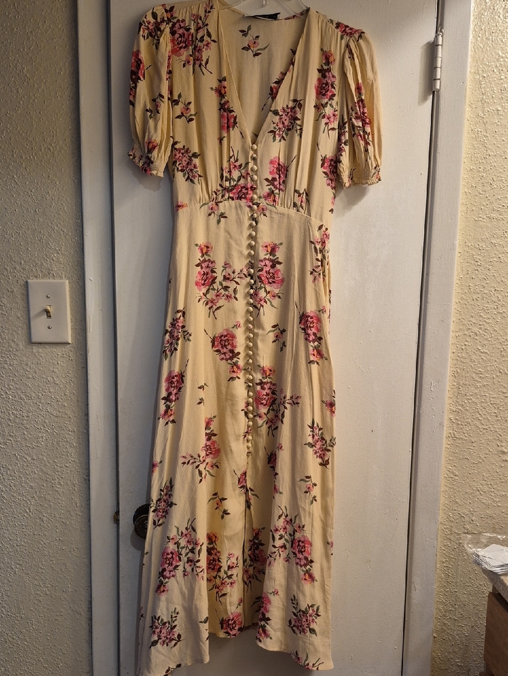 Petal & Pup Cream Maxi Dress with Pink Floral Print